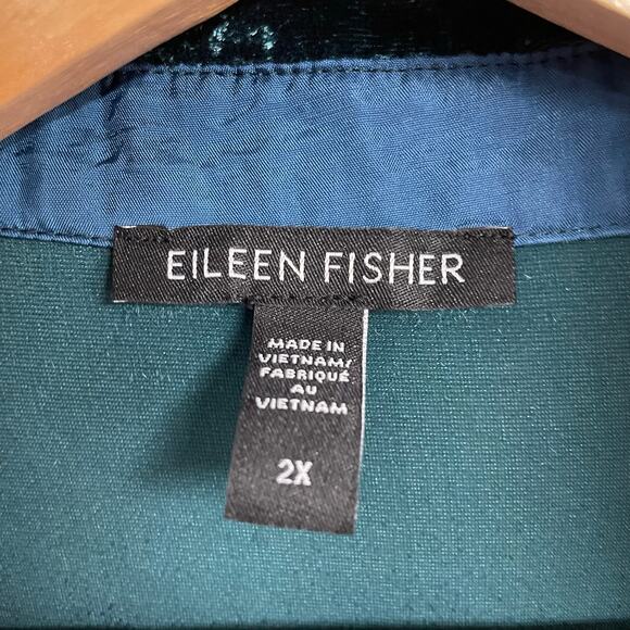 Eileen Fisher Classic Collar Long Sleeve Velvet Shirt SZ 2X Plus Sea Spray Teal - Picture 7 of 16